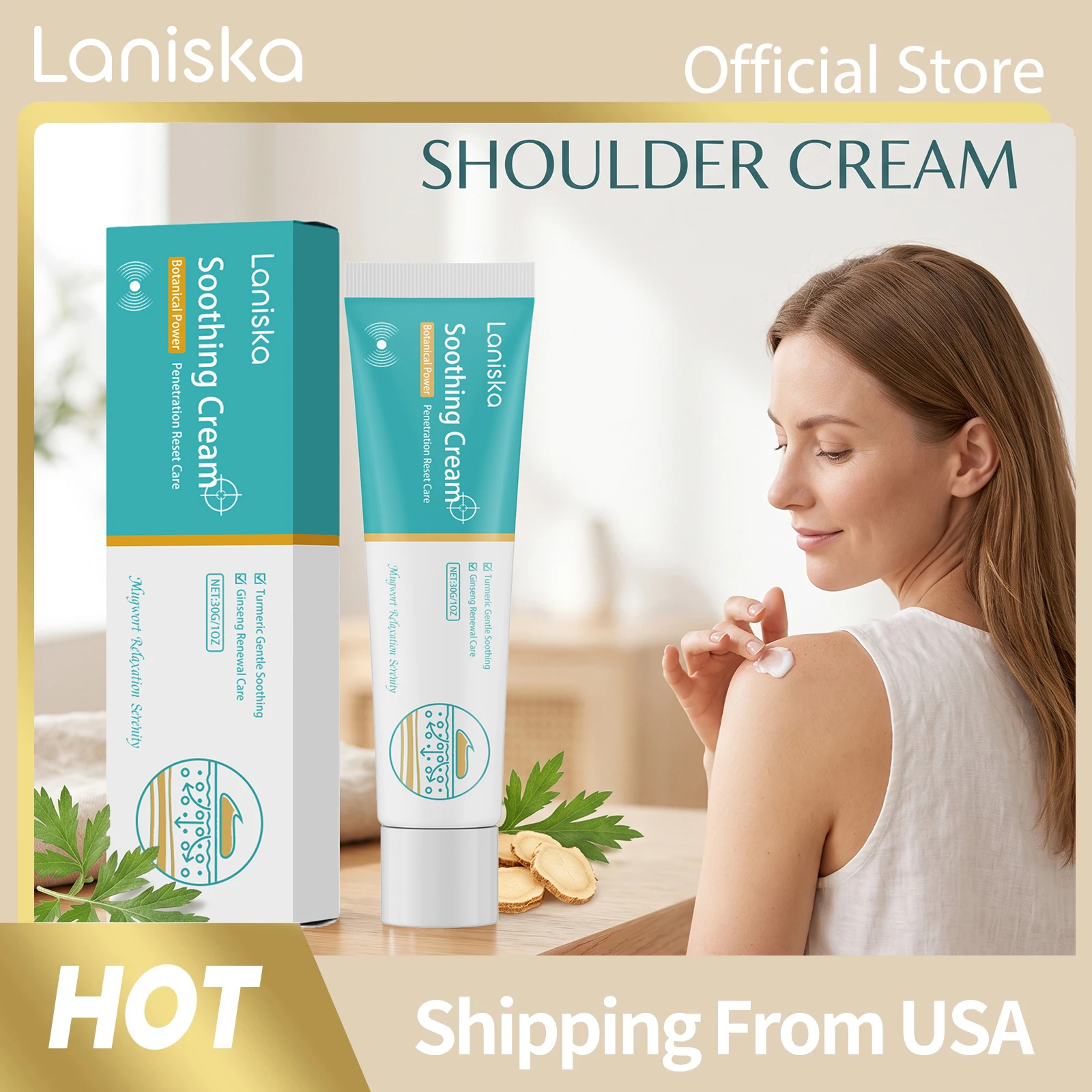Laniska Shoulder Relief Cooling Herbal Non‑Greasy Body Cream — cooling, moisturizing shoulder cream