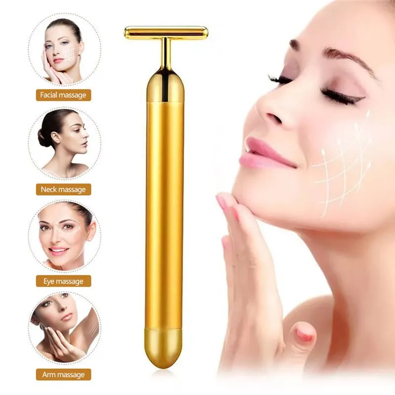 24K Gold Vibrating Facial Roller in {color} — battery-powered vibrating face massager – view 2