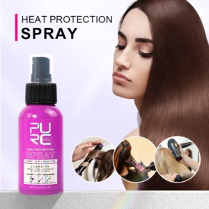 PURC Heat Protectant Spray bottle with coconut oil formula, protects hair up to 470°F