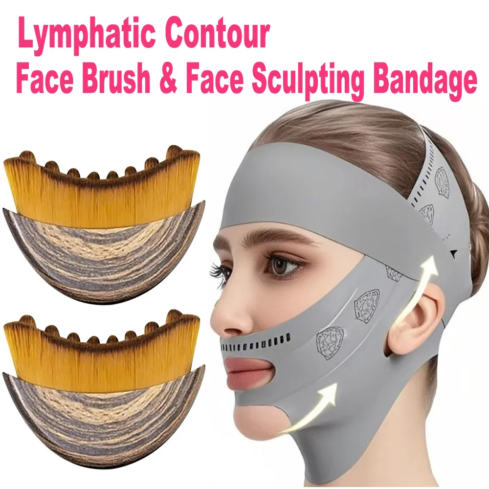 {title} — 2-piece face sculpting bandage and massage brush set – view 3