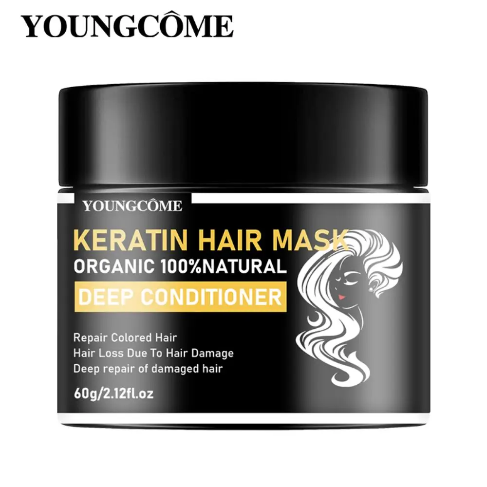 Keratin Hair Mask jar on neutral background — smoothing mask for frizzy, damaged hair