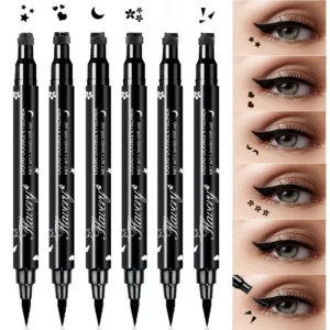 Double-ended waterproof eyeliner with star, love and moon stamps on white background