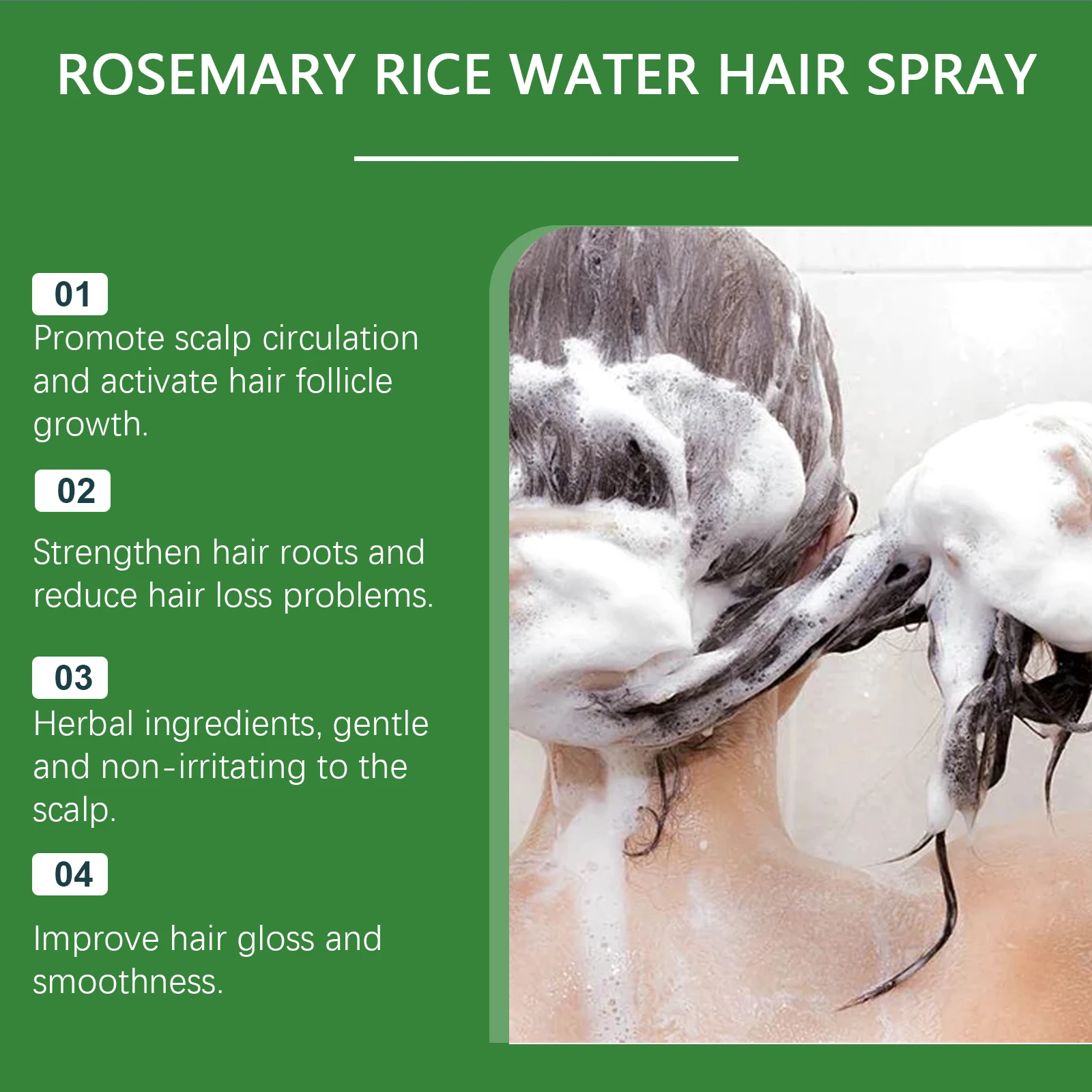 Rosemary & Rice Water Hair Growth Spray — bottle with spray nozzle on neutral background – view 2