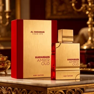 Al Haramain Amber Oud Ruby Edition, The red gold contrasting bottle body is as hot as a gemstone, and the sweet fragrance of berries and roses begins, light and long-lastin.g