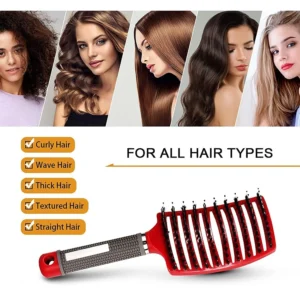 Nylon bristle massage comb for wet curly hair on a neutral background