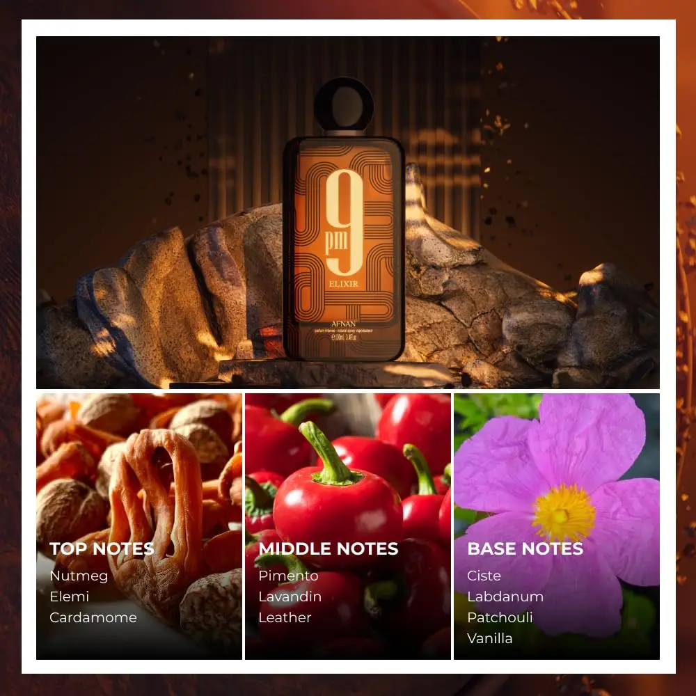 Afnan 9PM Elixir perfume bottle — tropical fruit and woody fragrance – view 3