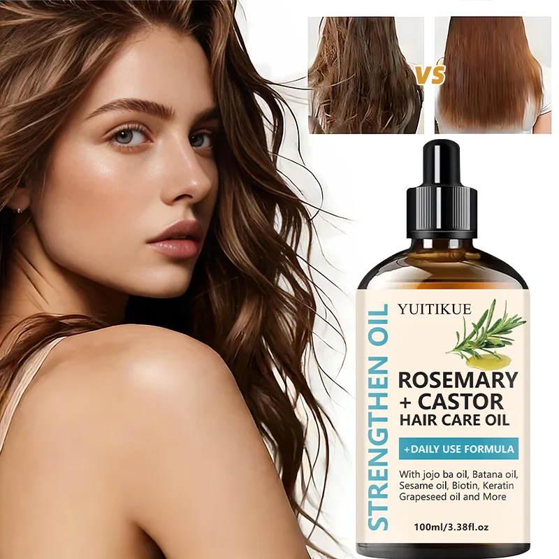 Bottle of rosemary and castor strengthening hair oil on a neutral background – view 3
