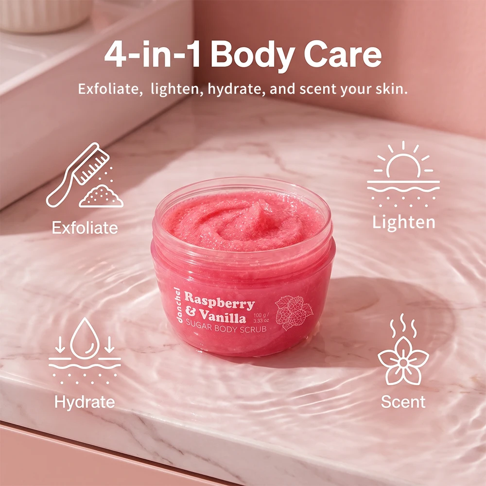 Raspberry & Vanilla Sugar Body Scrub — sugar scrub texture and creamy exfoliant – view 3