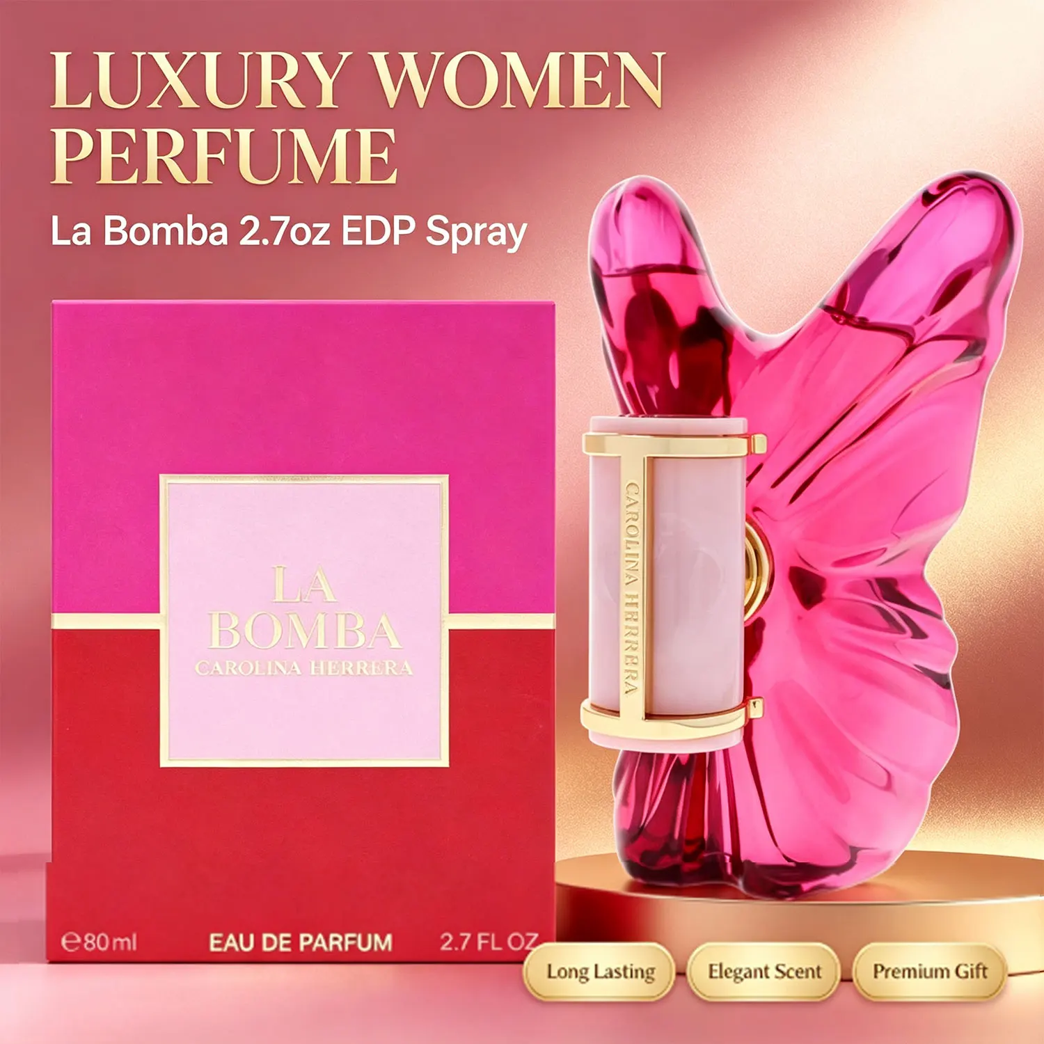 Carolina Herrera La Bomba Eau de Parfum 2.7 oz bottle on white background – view 4