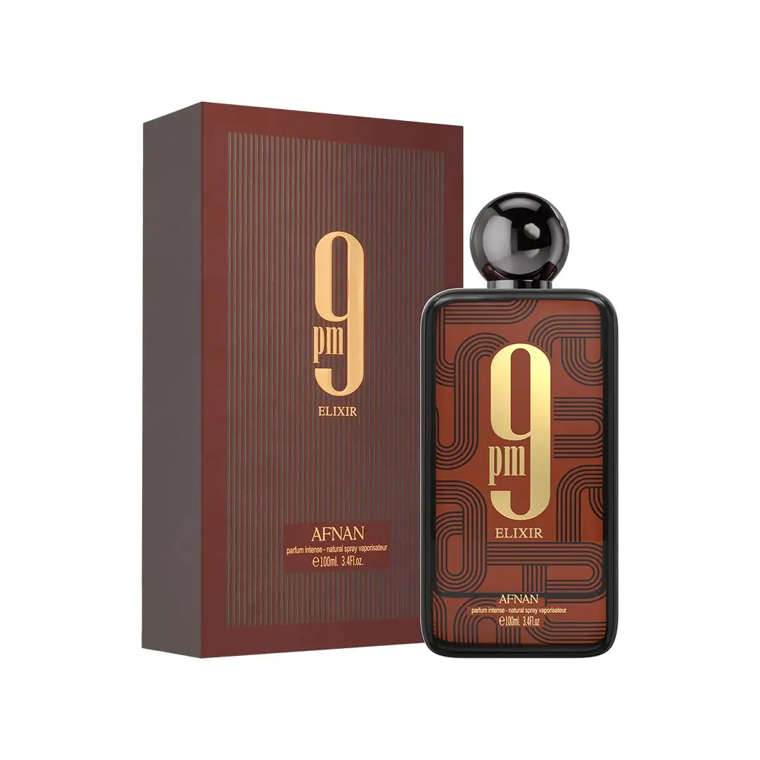 Afnan 9PM Elixir perfume bottle — tropical fruit and woody fragrance