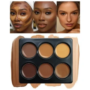 Six-color full-coverage concealer palette with a bronze shade for contouring