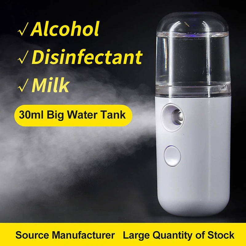 Mini USB facial mist sprayer 30ml — portable nebulizer device on white background – view 2