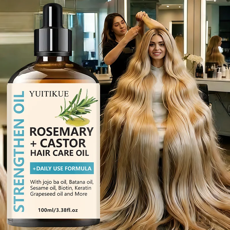 Bottle of rosemary and castor strengthening hair oil on a neutral background – view 4