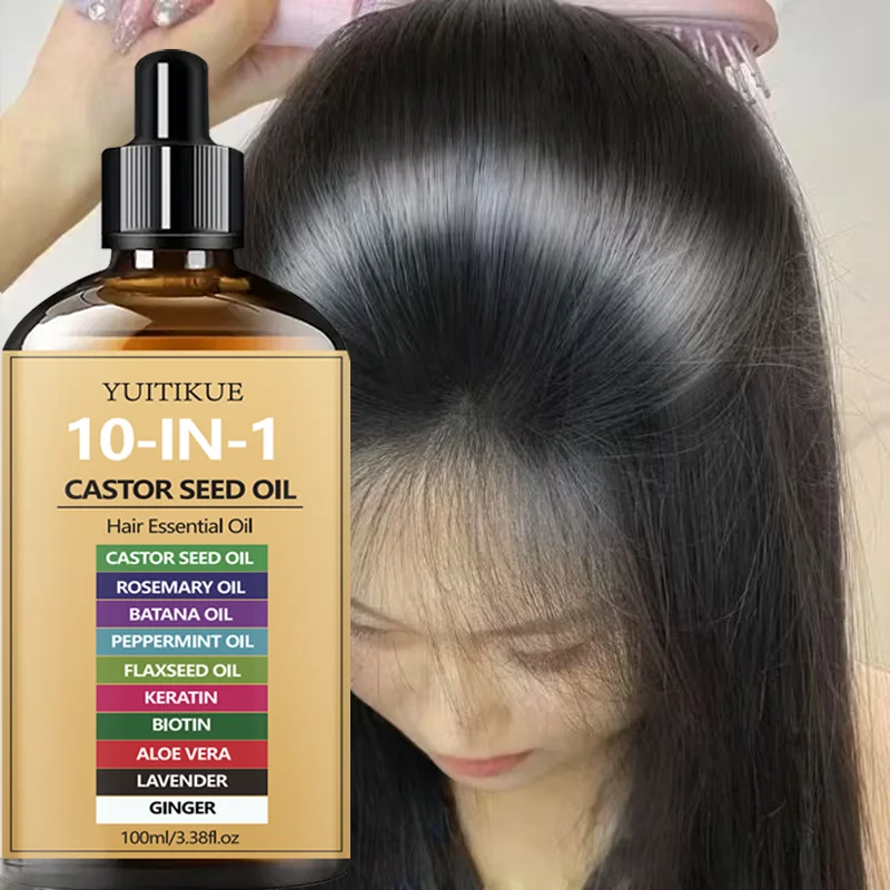 10-in-1 Castor Hair Oil 100ml bottle with castor, batana, peppermint and biotin — nourishing scalp oil