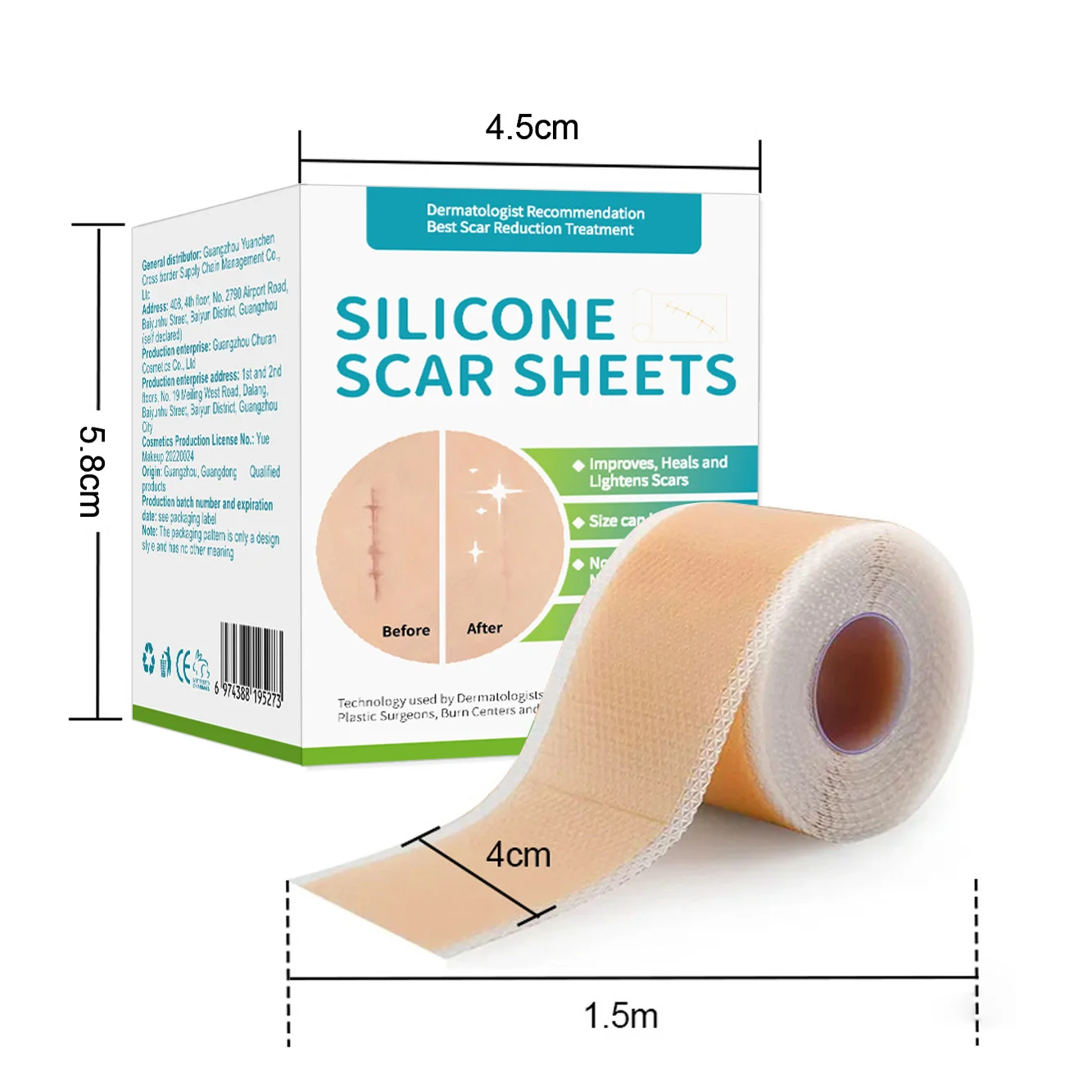 Silicone scar tape roll 4cm x 1.5m — self-adhesive, reusable strip – view 3