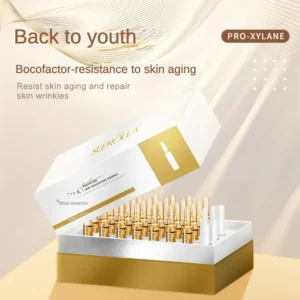 Bottle of hyaluronic acid and peptide brightening face serum