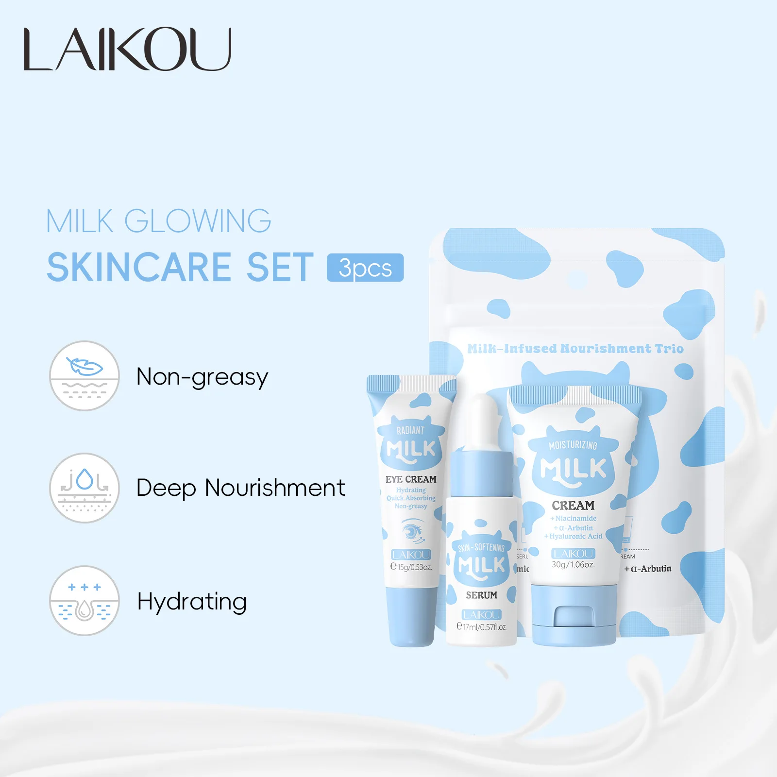 Milk skincare travel set — niacinamide serum, eye cream and face cream – view 2