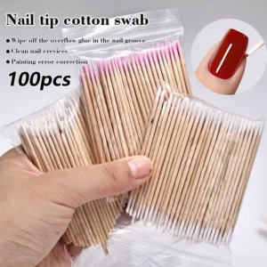 100 wooden nail swabs with cotton tips, 10 cm, single- or double-headed options