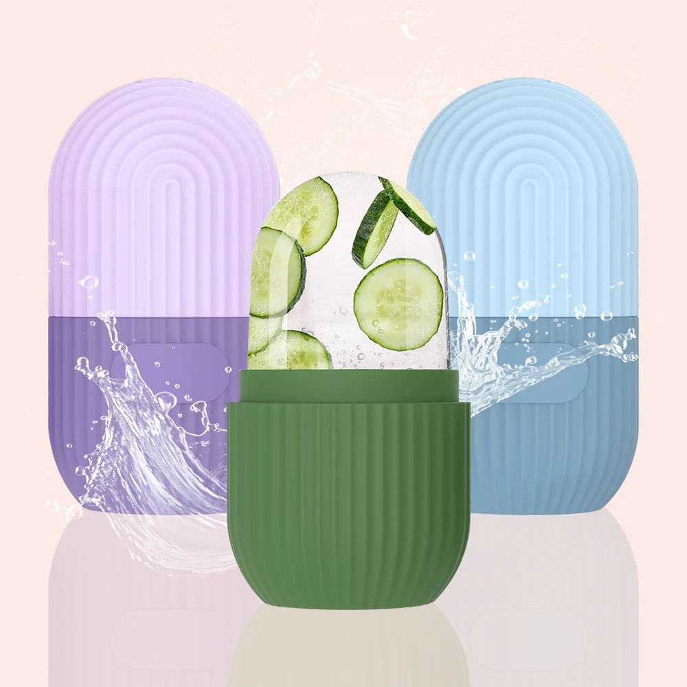Ice globe facial roller with tray and frozen globes on white background – view 2