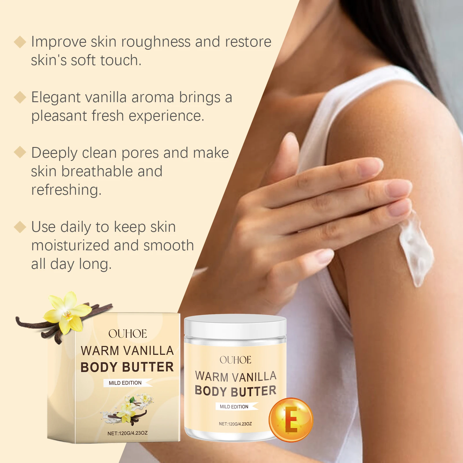 Exfoliating scrub product on a neutral background, labeled as a deep-cleansing, refreshing scrub suitable for many skin types. – view 2