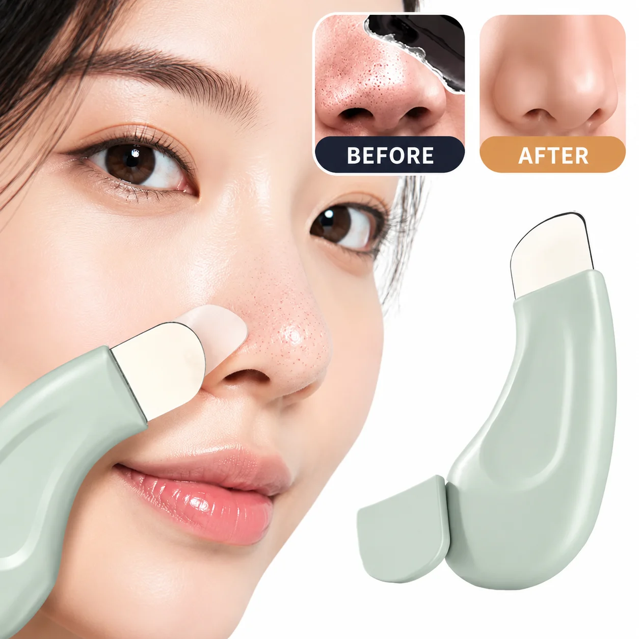 Stainless steel blackhead face scraper tool for nose and pores on a neutral background – view 3