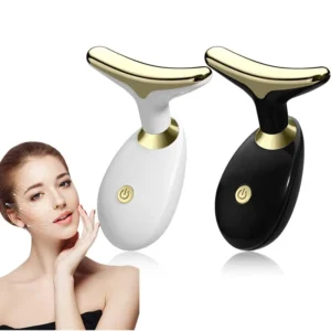 {title} photographed on a neutral background showing device for face and neck massage