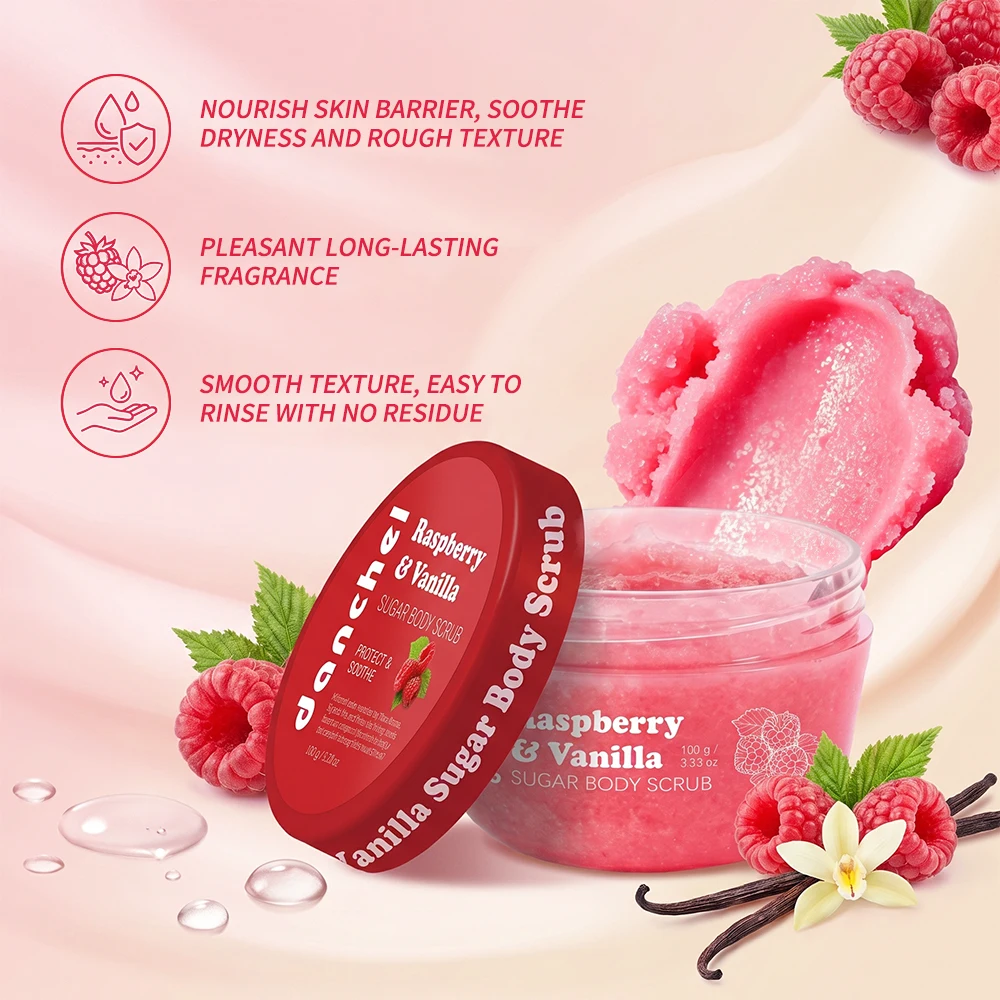 Raspberry & Vanilla Sugar Body Scrub — sugar scrub texture and creamy exfoliant – view 2