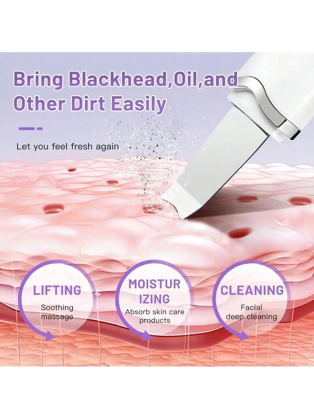 Ultrasonic Skin Scraper — Rechargeable pore cleaner on white background