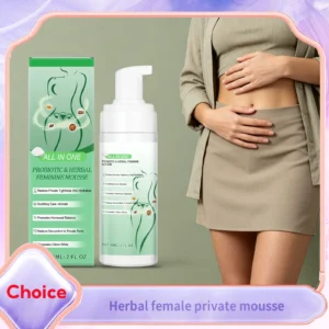 Herbal feminine care mousse for gentle intimate cleansing — product bottle and soft foam