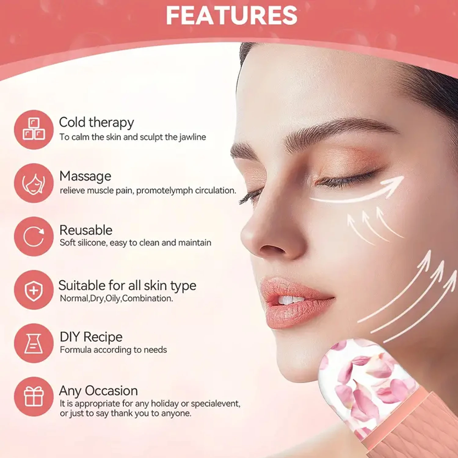 Ice roller and stainless steel gua sha set for face, eye and neck — product view – view 2