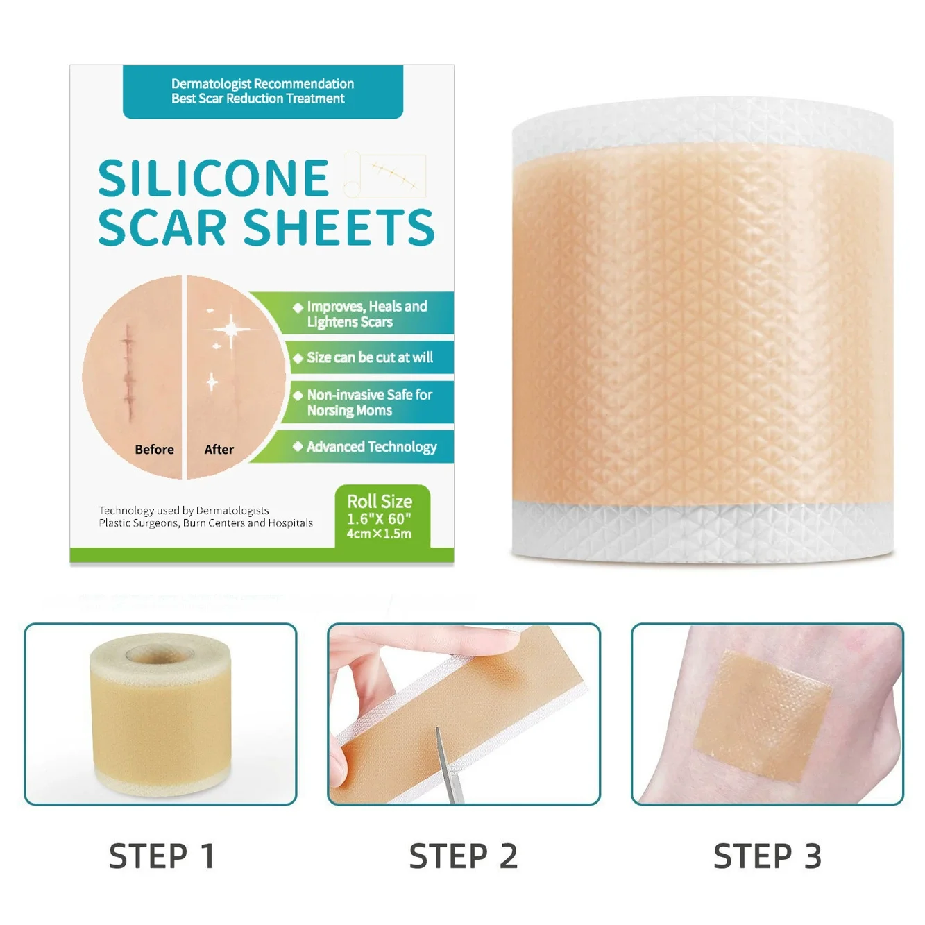 Silicone scar tape roll 4cm x 1.5m — self-adhesive, reusable strip – view 2